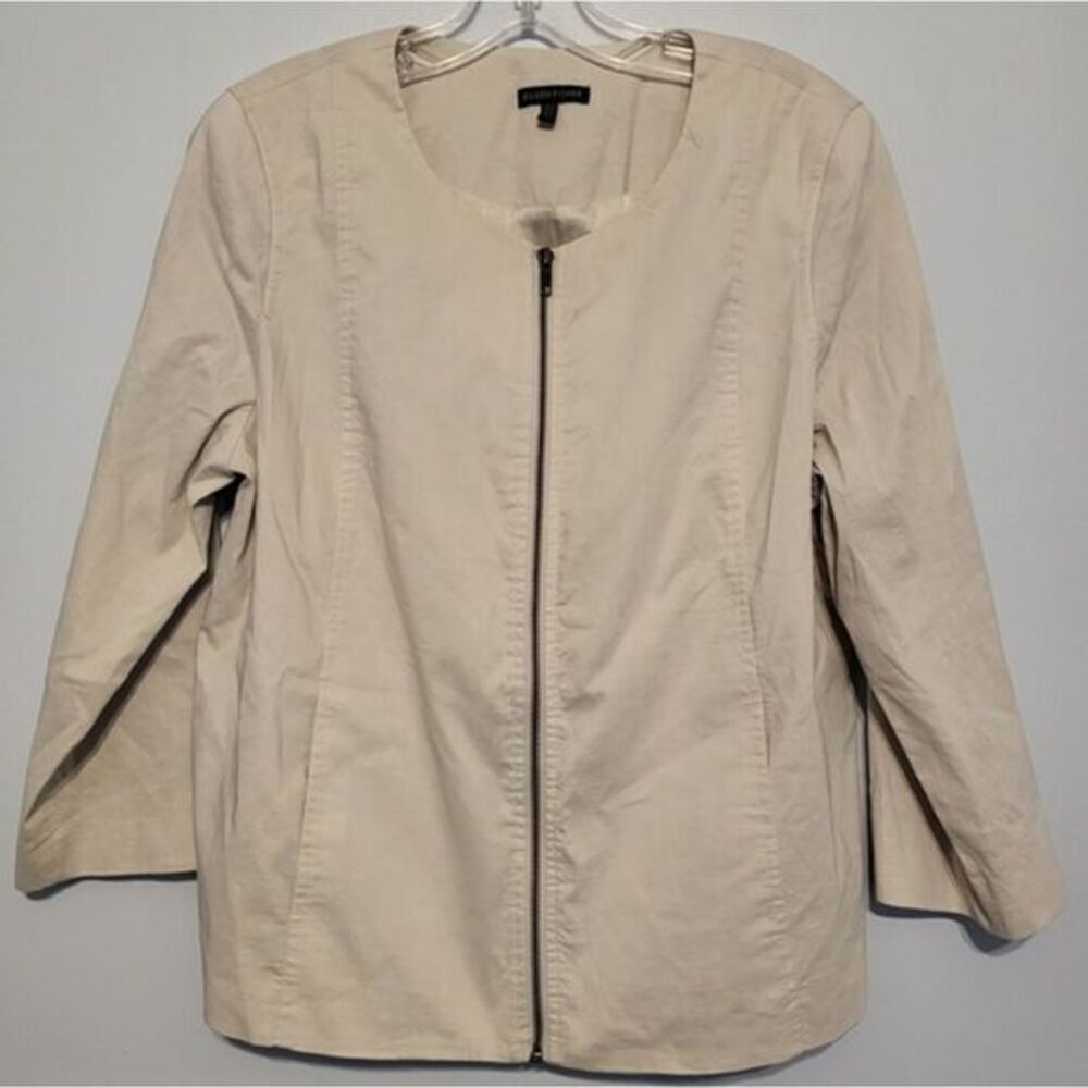 Eileen Fisher Zip Jacket Womens Size Large Ivory Boxy Fit Organic Cotton